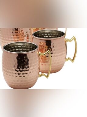Mikasa Hammered Copper Moscow Mule Mugs Set of 2, nickel lining, Brass handle